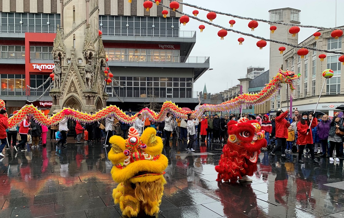 Pic 4 - Dragon and lion show around Clock Tower in the very center of Leicester.jpg